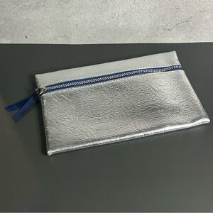 ipsy Silver Cosmetic Bag with Blue Zipper
